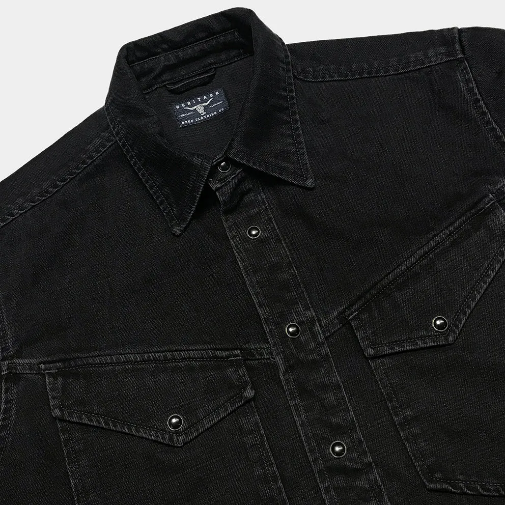 BZEN M.3239R-PENTAGON REGULAR FIT 2 POCKET WITH FLAP BLACK DENIM SHIRT-12.25oz-E0 BLACK