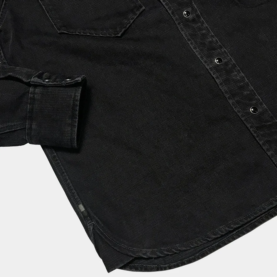 BZEN M.3239R-PENTAGON REGULAR FIT 2 POCKET WITH FLAP BLACK DENIM SHIRT-12.25oz-E0 BLACK