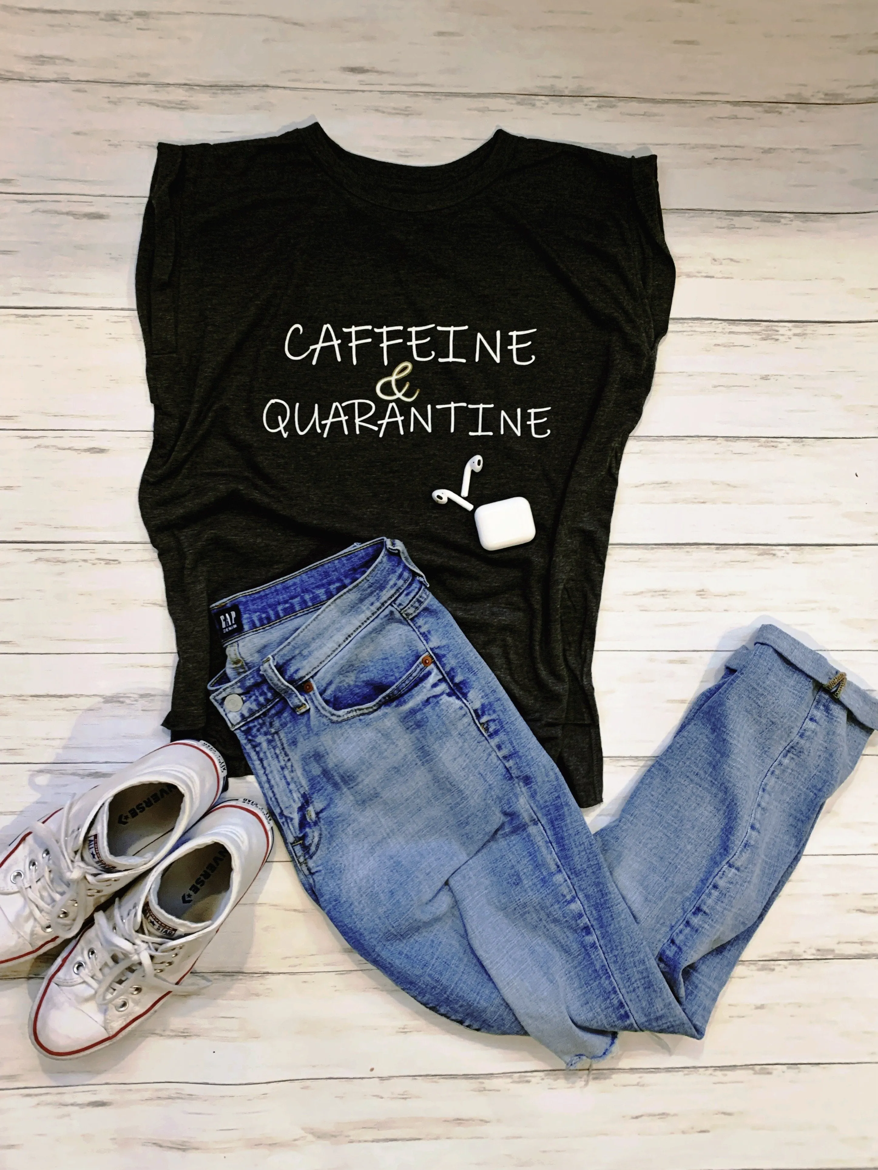 Caffeine & Quarantine Unisex Adult Deep Heather Gray T-Shirt