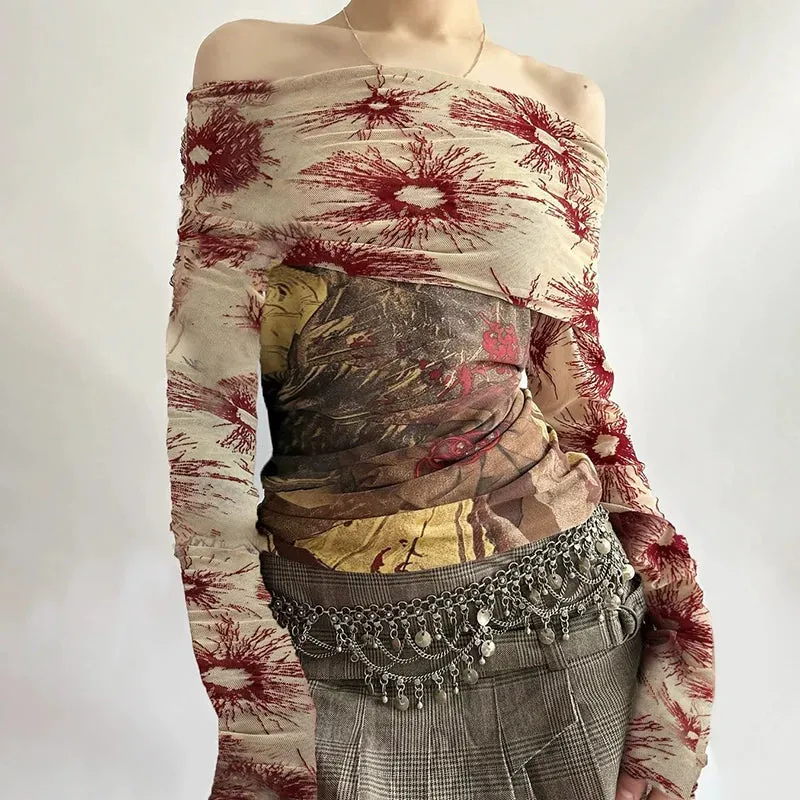 Callista One-Shoulder Abstract Mesh Top