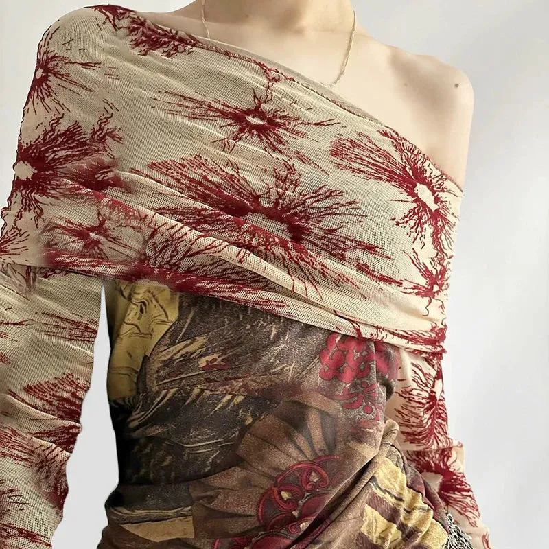 Callista One-Shoulder Abstract Mesh Top