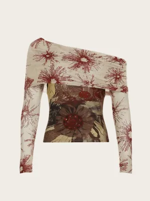 Callista One-Shoulder Abstract Mesh Top