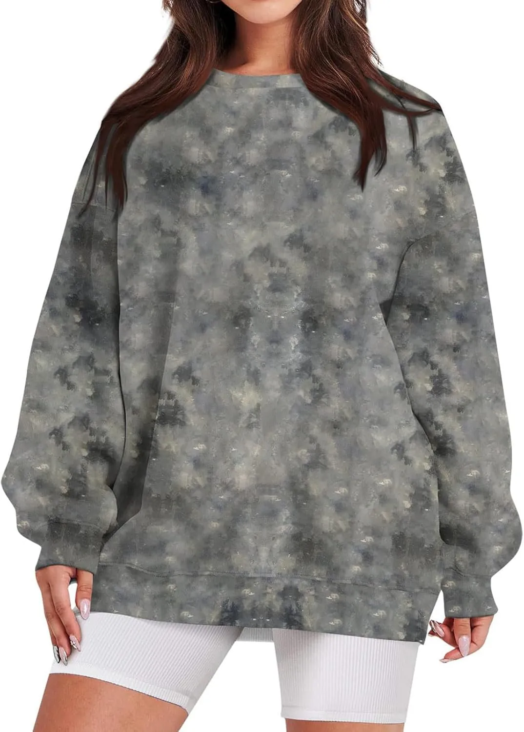 Camo Sweatshirt for Women Oversized Long Sleeve Crewneck Pullover Tops Casual Loose Fit Blouse Fashion Outdoor Clothes