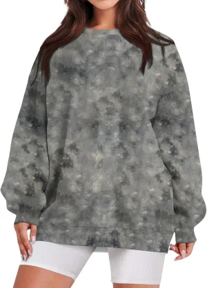 Camo Sweatshirt for Women Oversized Long Sleeve Crewneck Pullover Tops Casual Loose Fit Blouse Fashion Outdoor Clothes