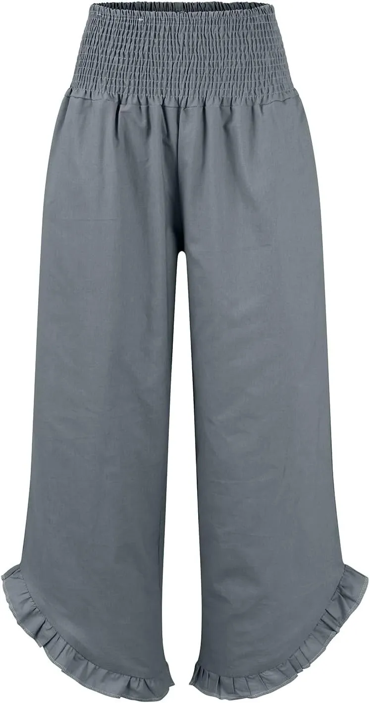 Capri Pants for Women,Linen Pants Women Wide Leg Summer Flowy Stretchy Womens Palazzo Sweatpants Elastic Waist