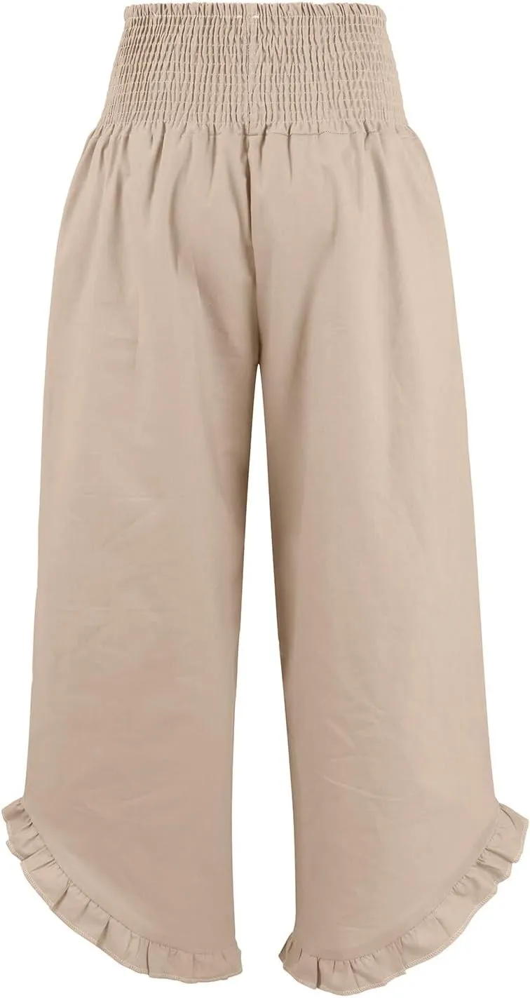 Capri Pants for Women,Linen Pants Women Wide Leg Summer Flowy Stretchy Womens Palazzo Sweatpants Elastic Waist