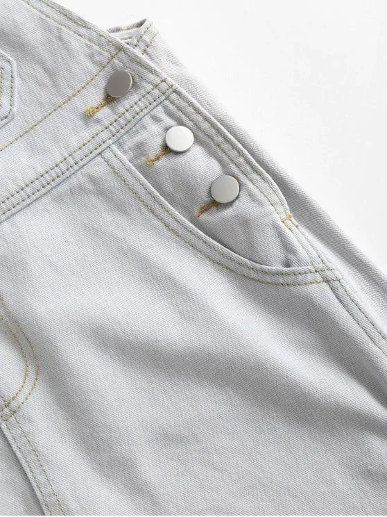 Casual Denim Pockets Overalls Dress