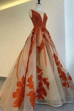 Charming A Line Long Appliques Prom Dress with Beading PFP1433
