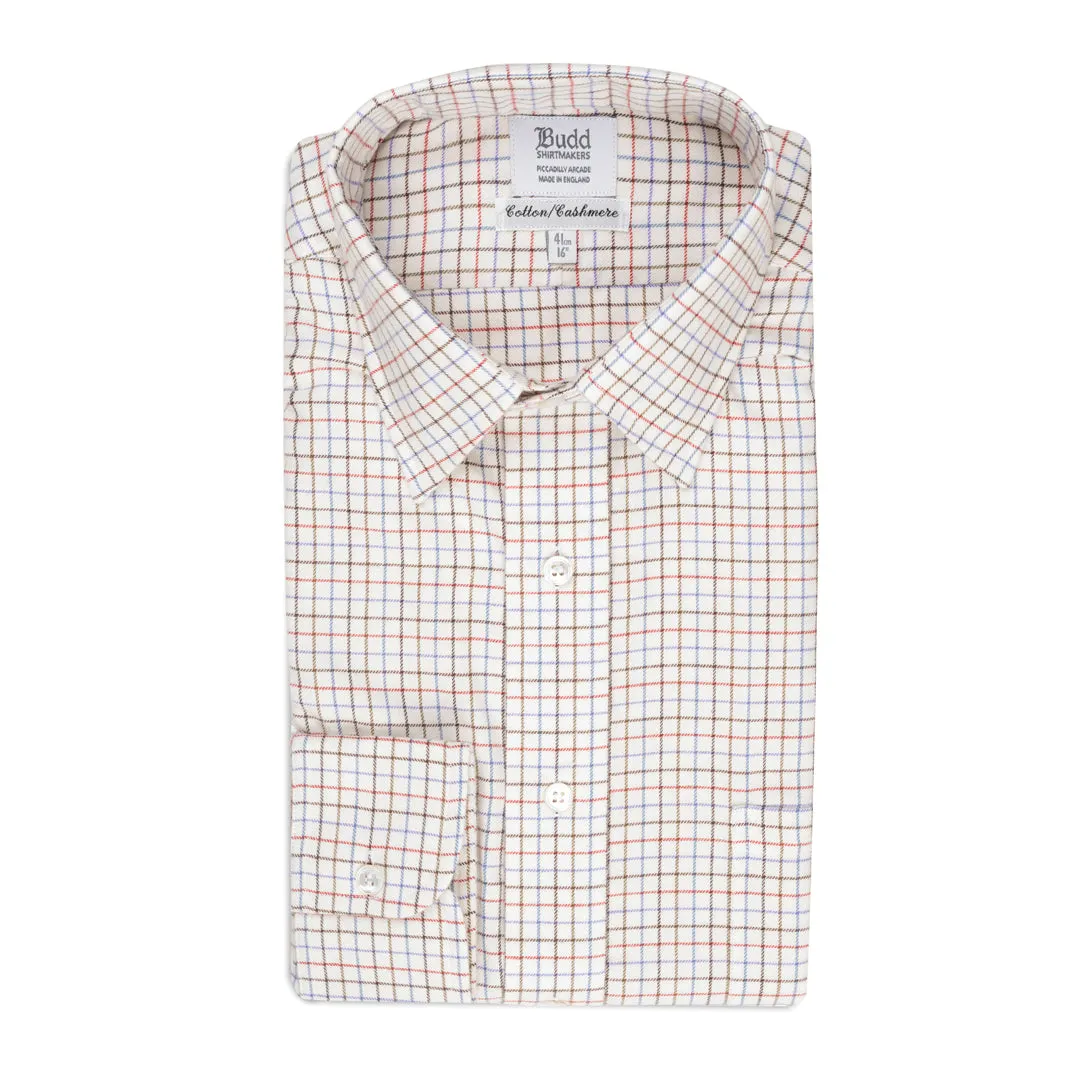 Classic Fit Petworth Check Cashmere and Cotton Shirt in Red