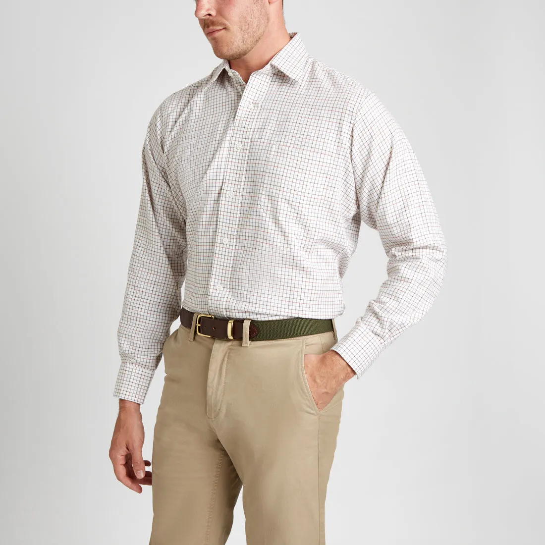Classic Fit Petworth Check Cashmere and Cotton Shirt in Red