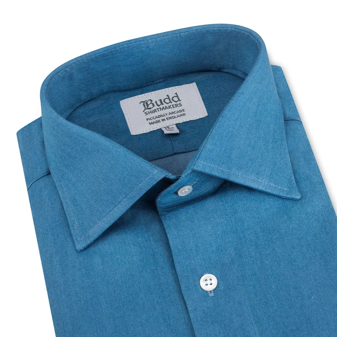 Classic Fit Plain Denim Button Cuff Shirt in Blue