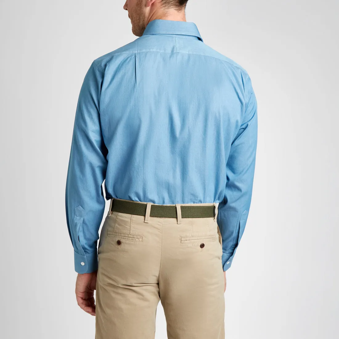 Classic Fit Plain Denim Button Cuff Shirt in Blue