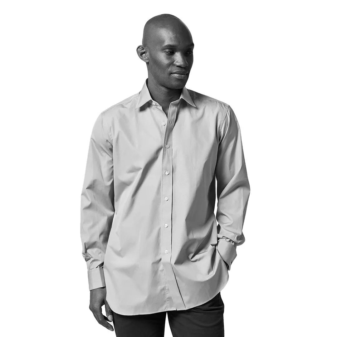 Classic Fit Plain End on End Double Cuff Shirt in Blue