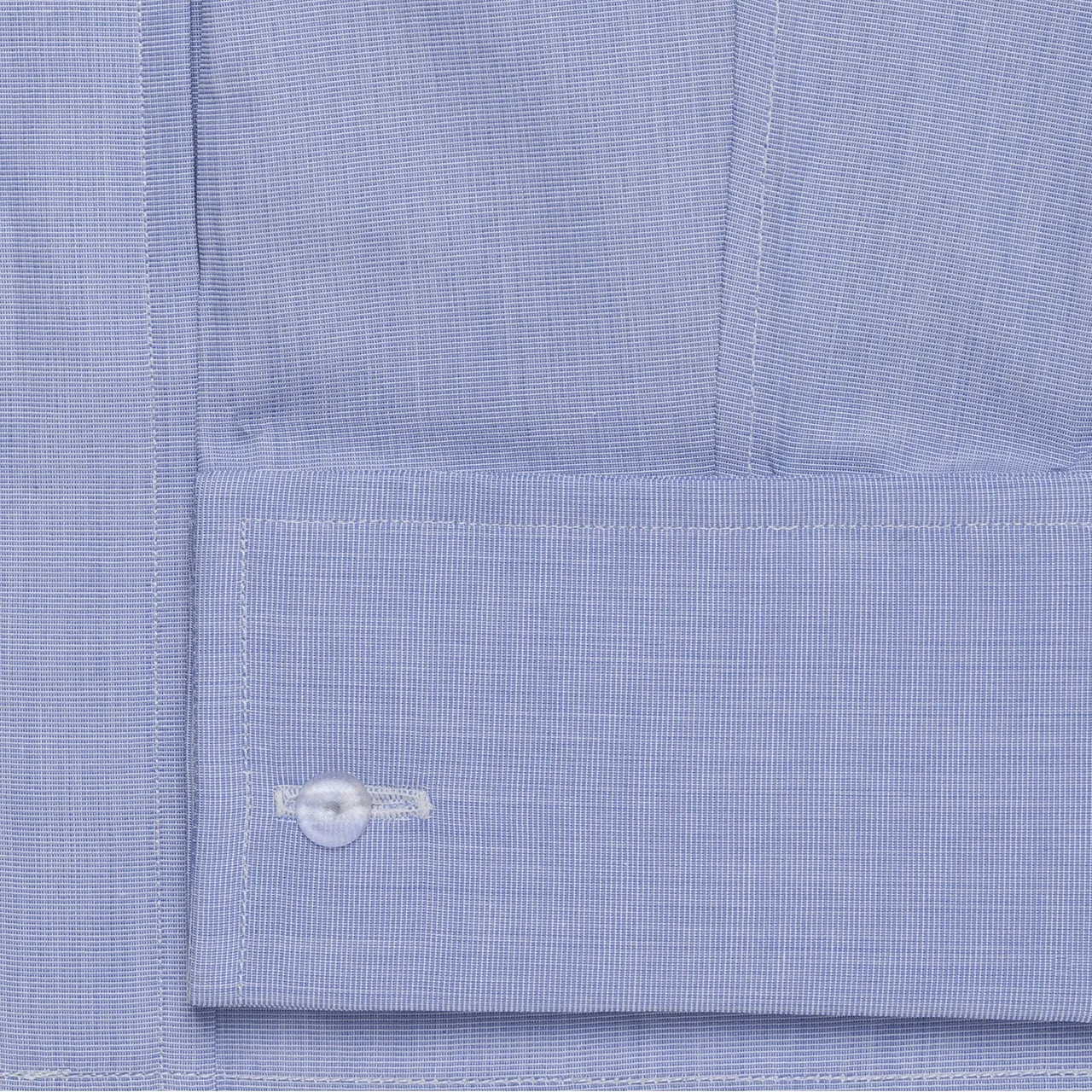Classic Fit Plain End on End Double Cuff Shirt in Blue