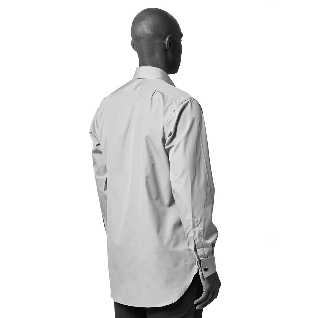 Classic Fit Plain End on End Double Cuff Shirt in Blue