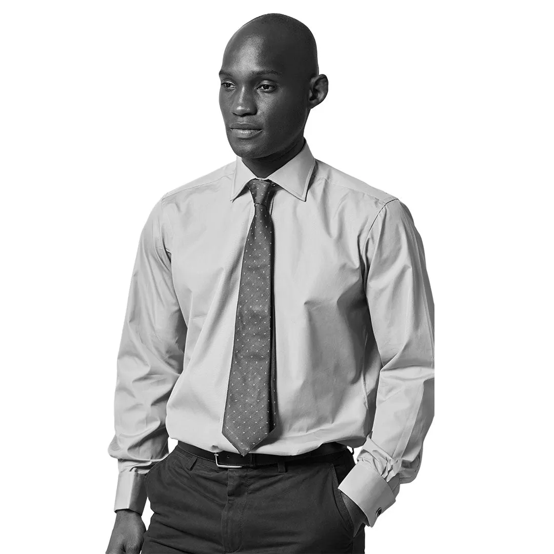 Classic Fit Plain End on End Double Cuff Shirt in Blue