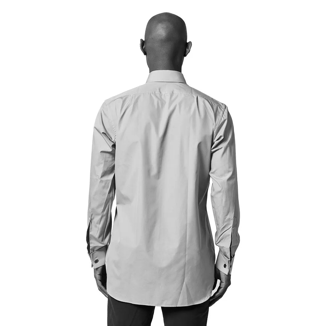 Classic Fit Plain End on End Double Cuff Shirt in Blue