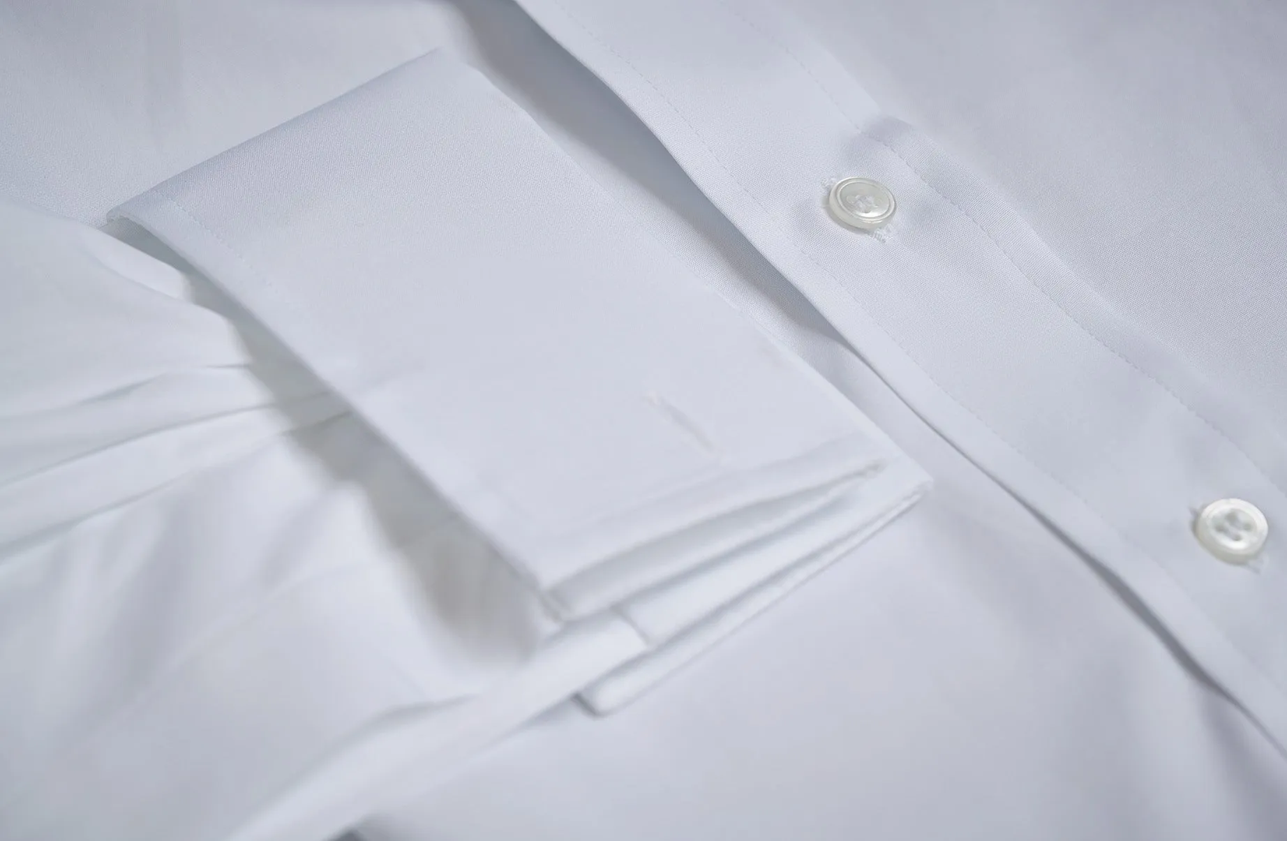 Classic Fit Plain Poplin Double Cuff Bank Collar Shirt in White