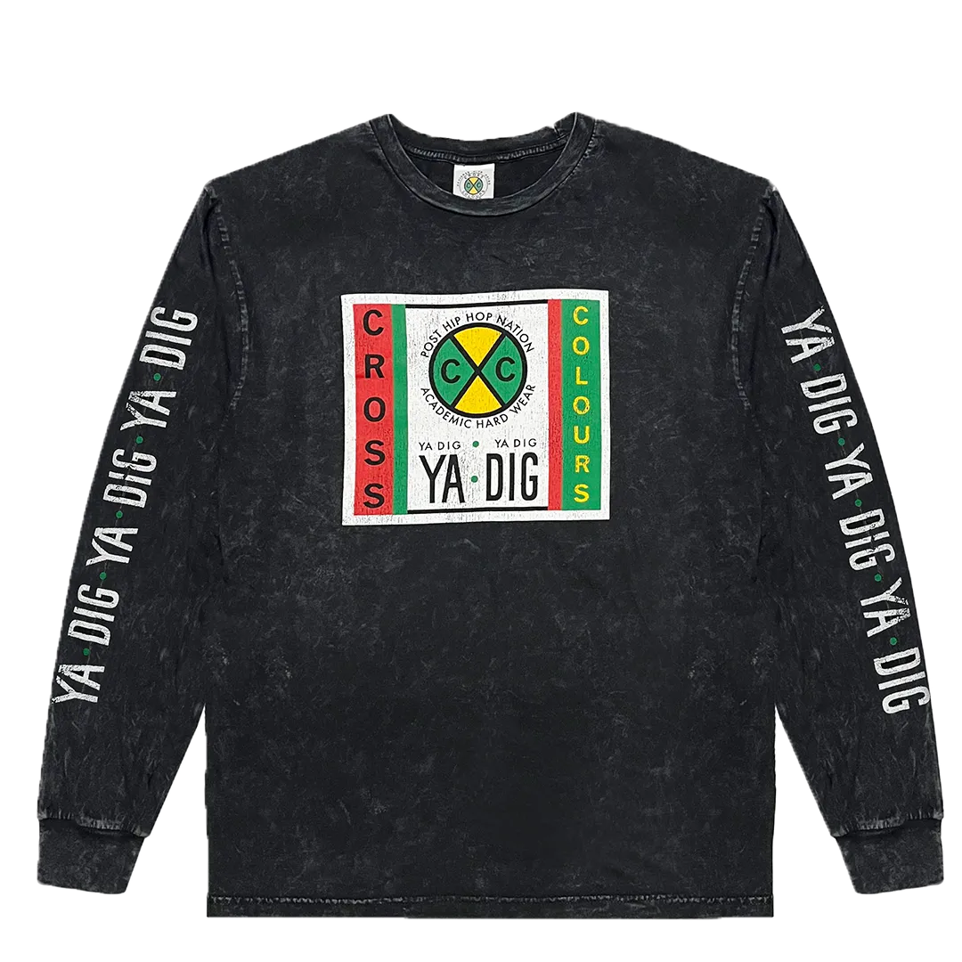 Cross Colours Vintage Label Logo LS T shirt - Black Mineral
