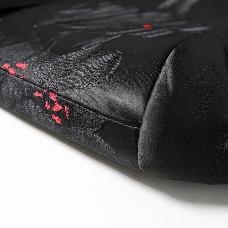 Dark Floral Red Pollen Lapel Men Shawl Lapel Blazer