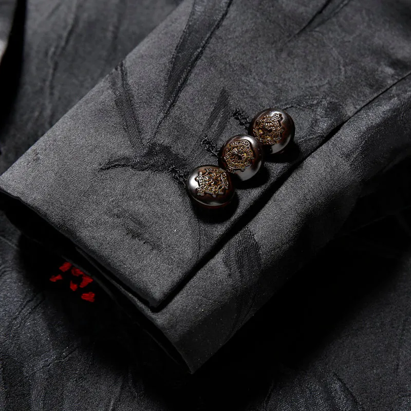 Dark Floral Red Pollen Lapel Men Shawl Lapel Blazer