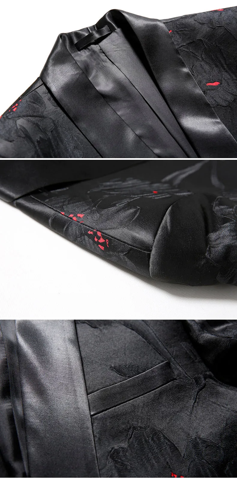 Dark Floral Red Pollen Lapel Men Shawl Lapel Blazer