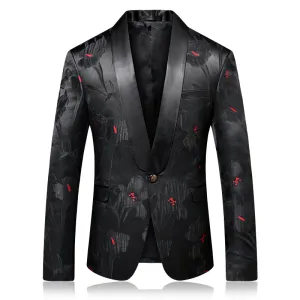 Dark Floral Red Pollen Lapel Men Shawl Lapel Blazer