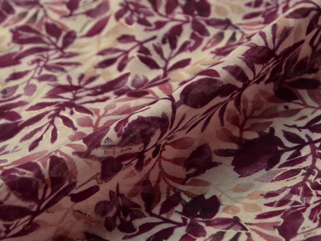 Dark Pink & Cream Floral  Pure Mul Mul Cotton Fabric