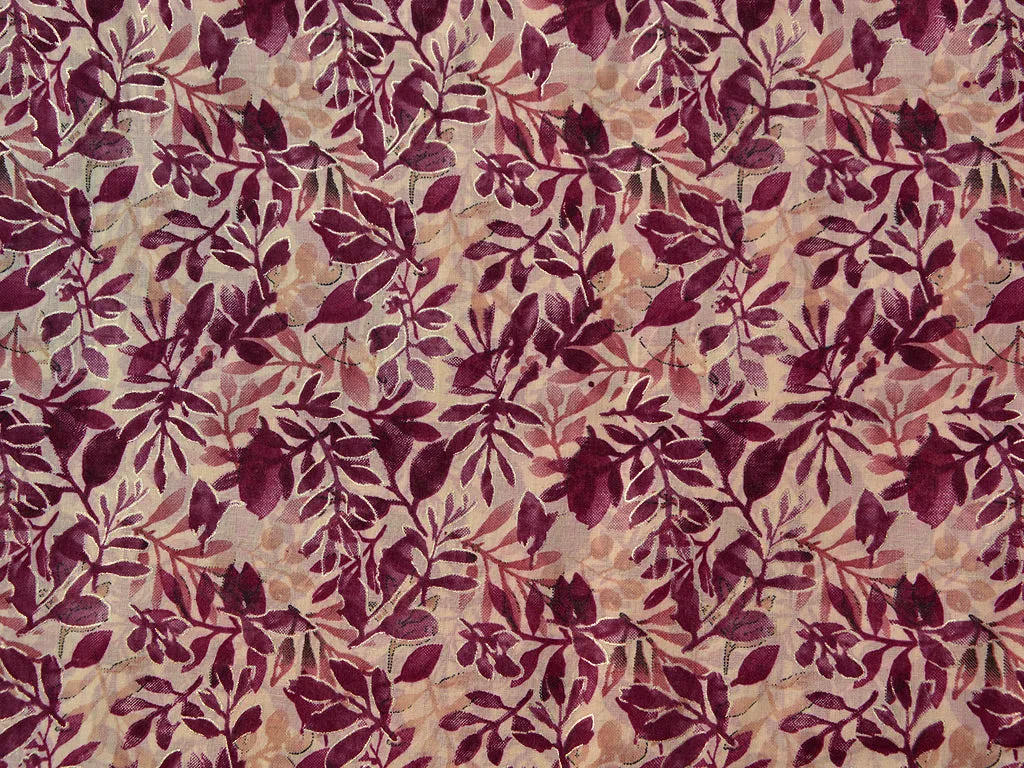 Dark Pink & Cream Floral  Pure Mul Mul Cotton Fabric