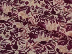 Dark Pink & Cream Floral  Pure Mul Mul Cotton Fabric