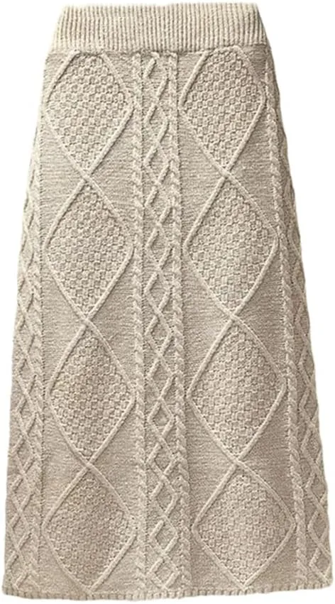 DBFBDTU Women's Knitted Skirts Solid Color Autumn High Waist Pencil Skirts Ladies Long Skirt