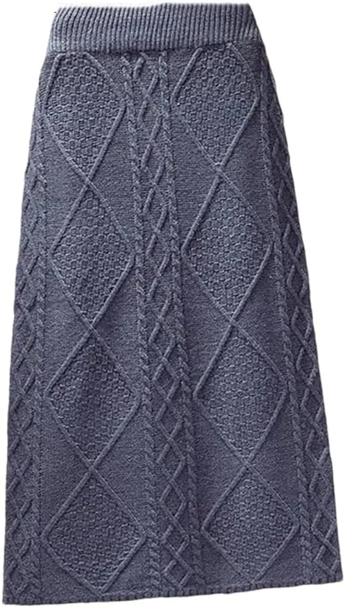 DBFBDTU Women's Knitted Skirts Solid Color Autumn High Waist Pencil Skirts Ladies Long Skirt