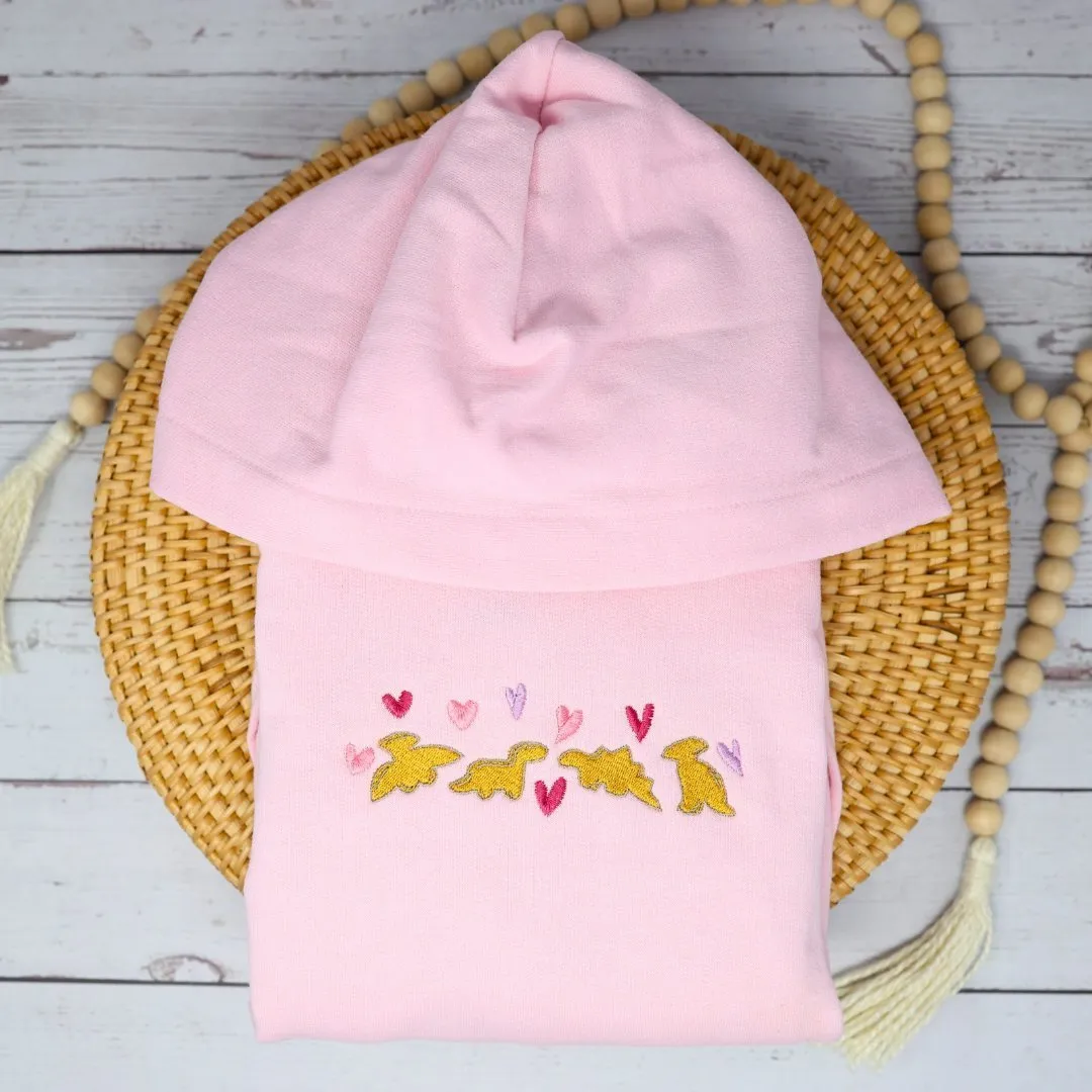 Dino Nuggets & Hearts Embroidered Kids Hoodie