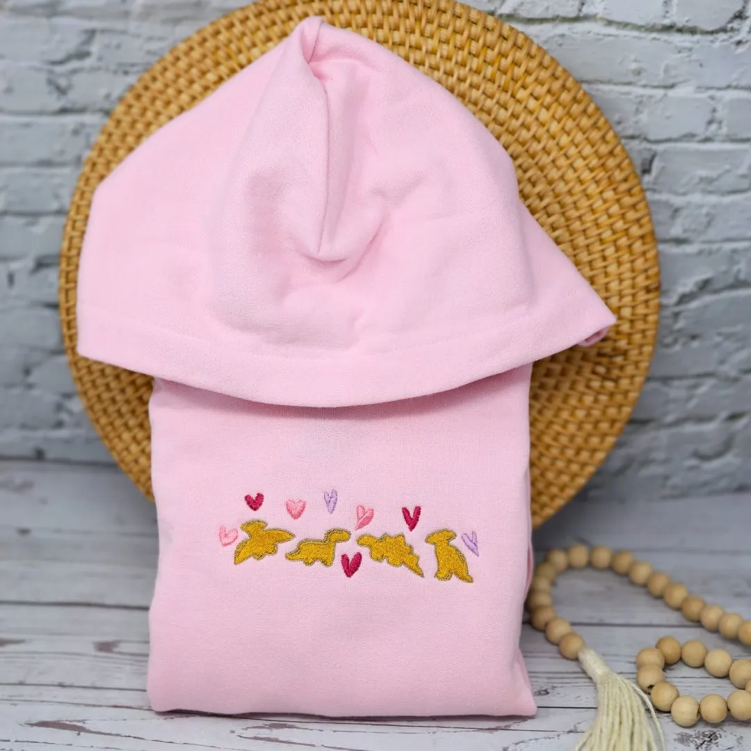 Dino Nuggets & Hearts Embroidered Kids Hoodie