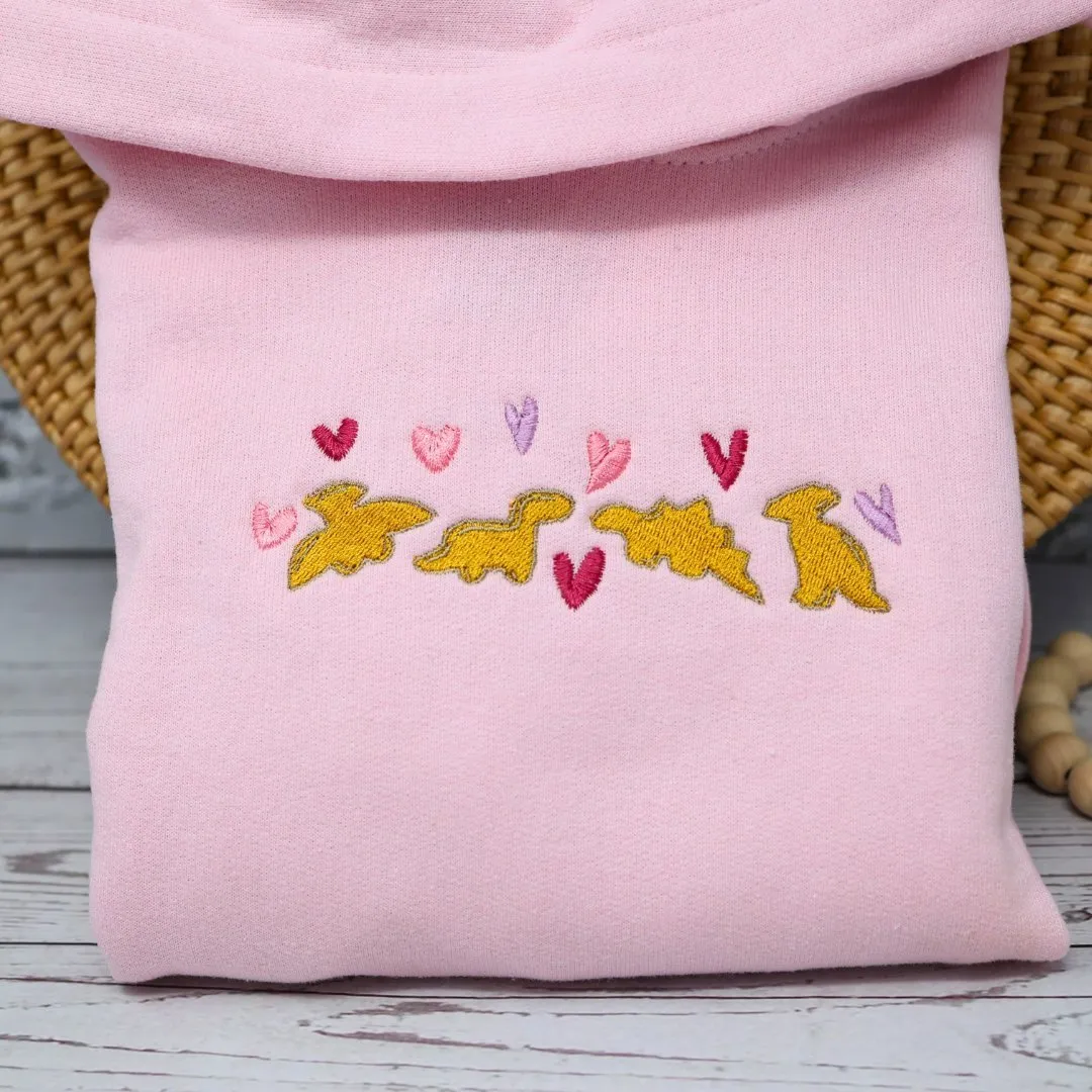 Dino Nuggets & Hearts Embroidered Kids Hoodie
