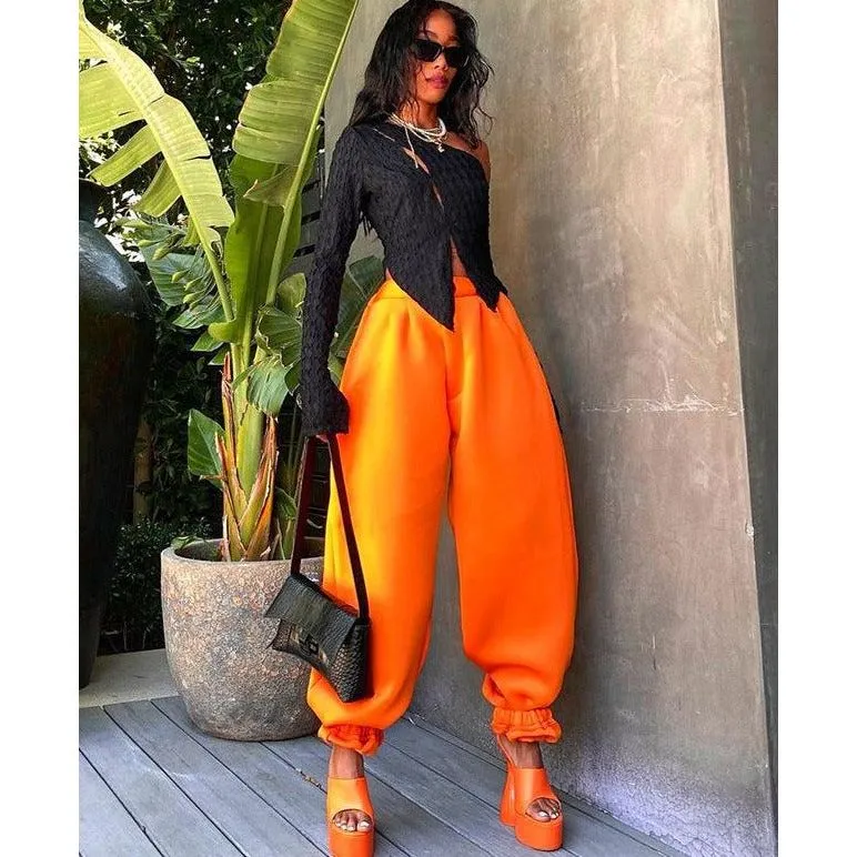 Elastic low waist casual bomb pants