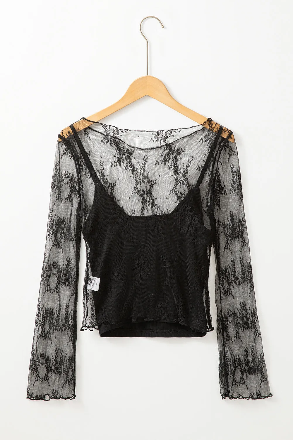 Elegant Lace Mesh Crochet Splicing Slim Fit Long Sleeve Blouse