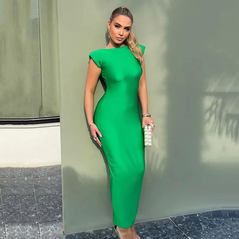 Elegant Neon Ruched Maxi Dress