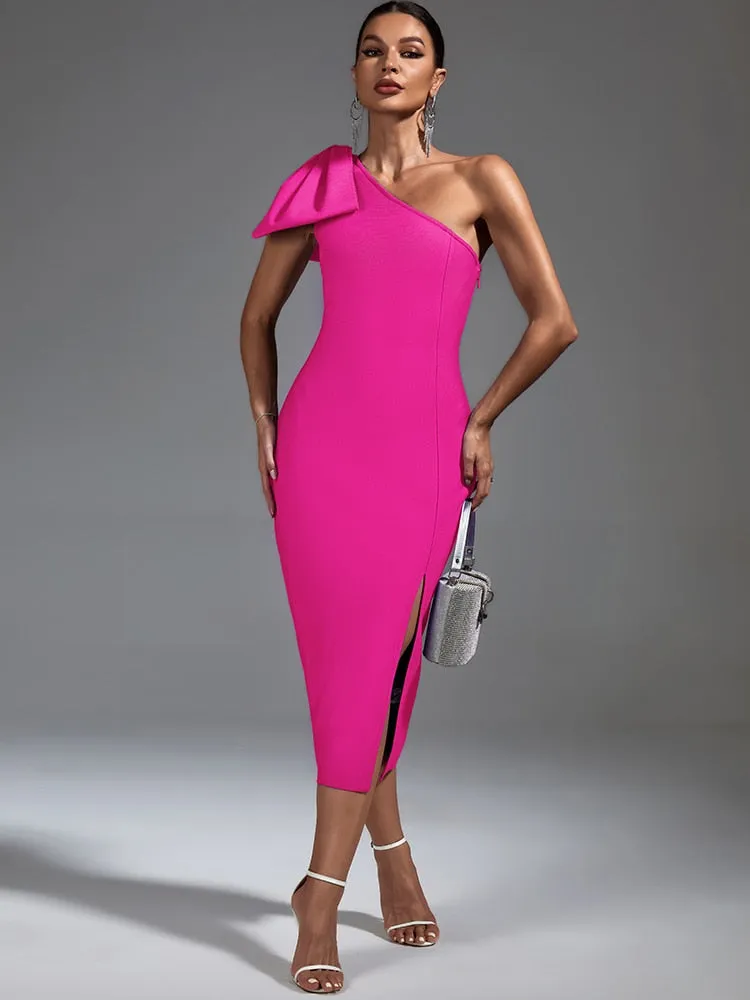 Elegant Pink Ruffle Midi Dress
