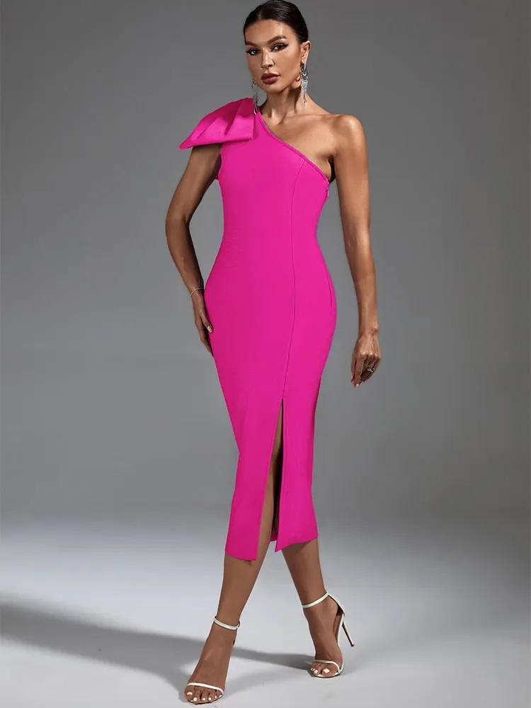 Elegant Pink Ruffle Midi Dress