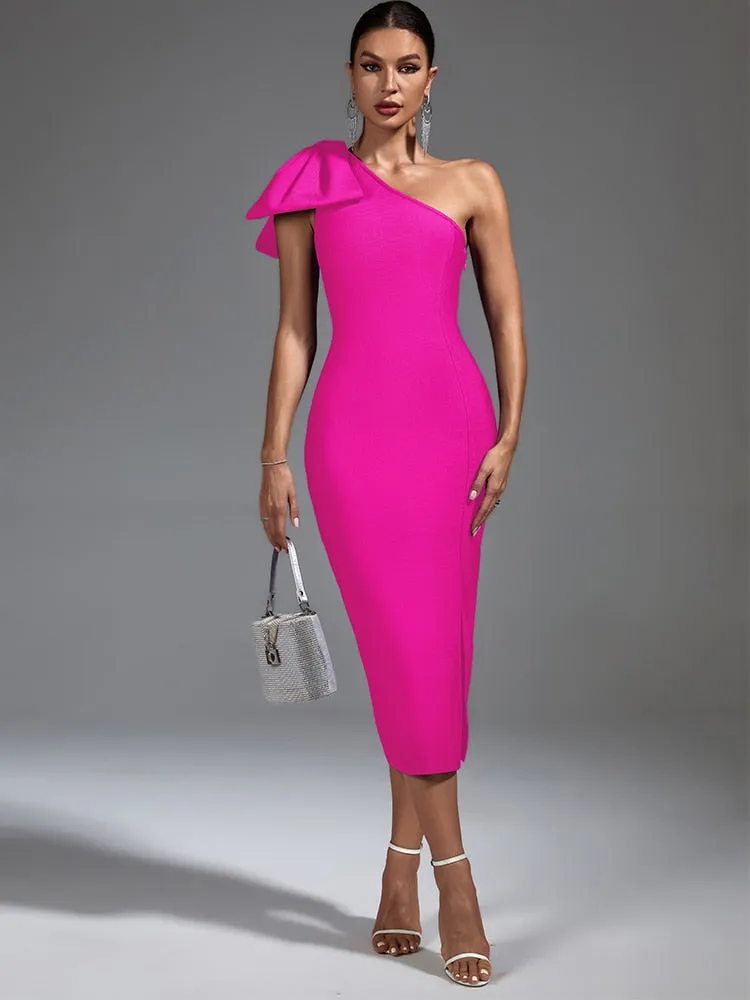 Elegant Pink Ruffle Midi Dress