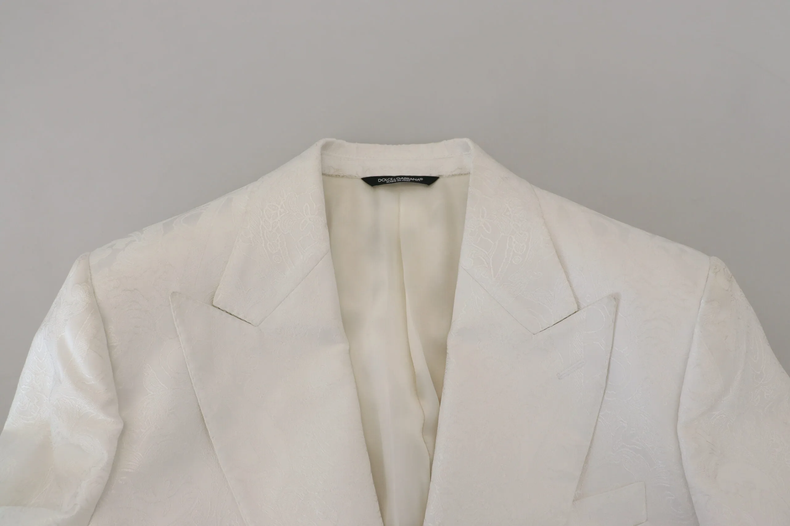 Elegant White Floral Brocade Trench Coat