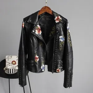 Ella | Women's Leather Jacket With Floral Accents
