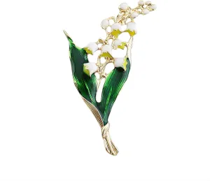Enamel Lily of the Valley Brooch Pin  Elegant Flower Leaf Pin for women