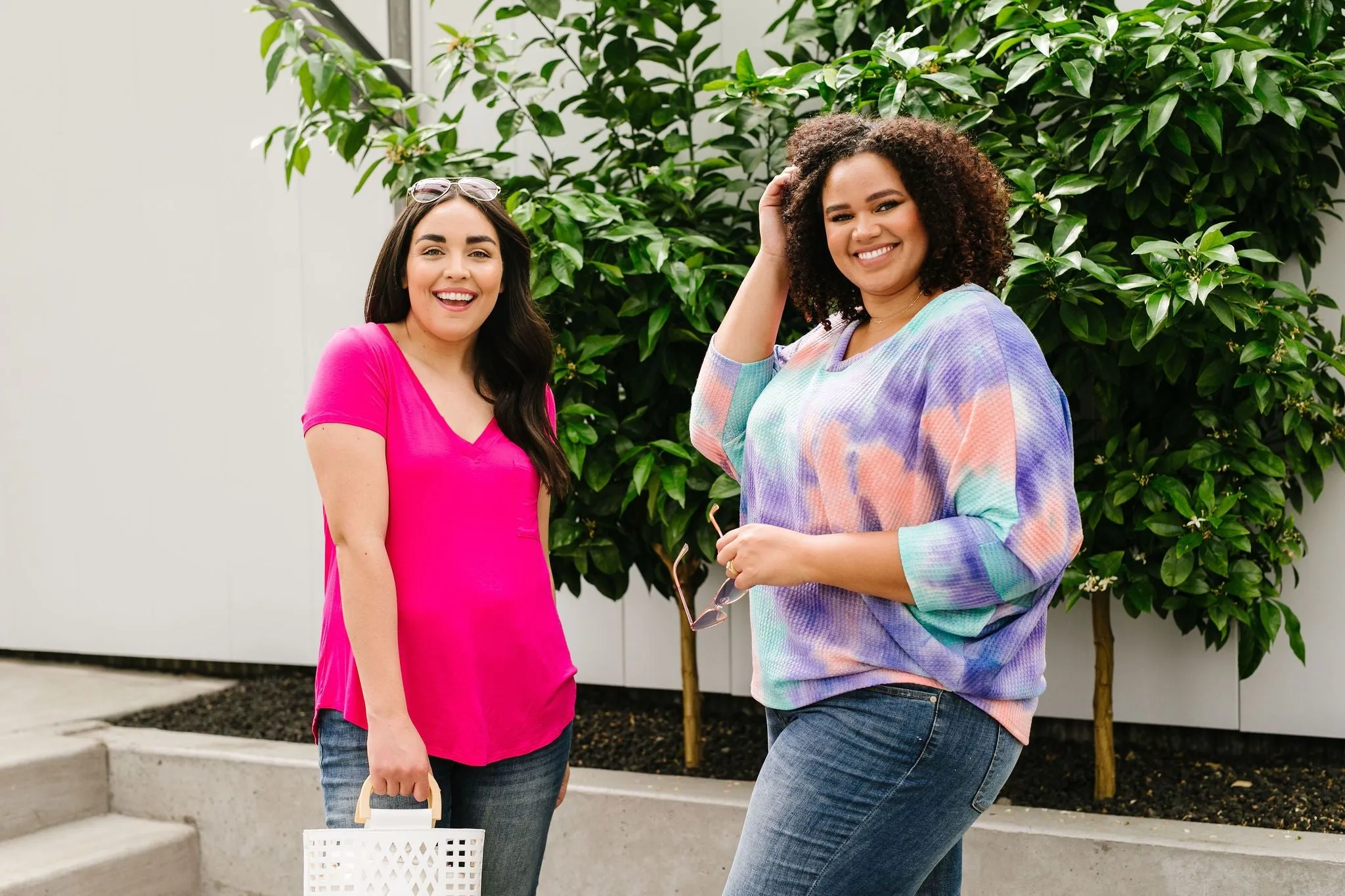 Everyday Yay V-Neck Tee In Fuchsia