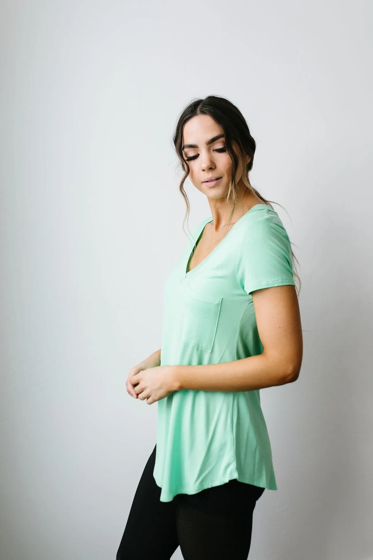 Everyday Yay V-Neck Tee In Mint