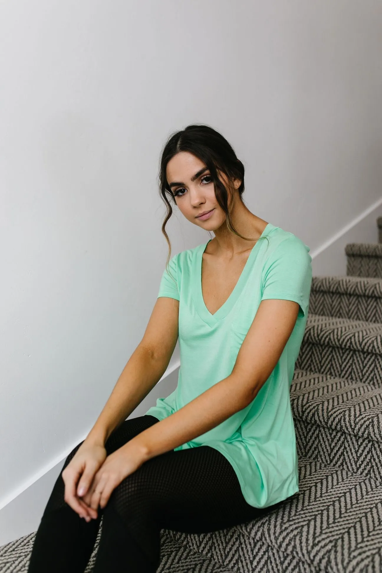 Everyday Yay V-Neck Tee In Mint