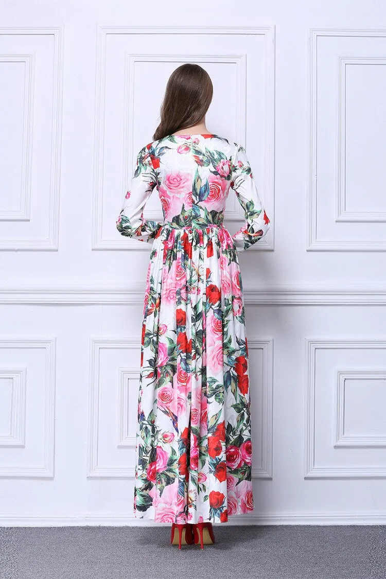FashionSierra - Roses Printed Ruched Waist Elegant Long Dresses