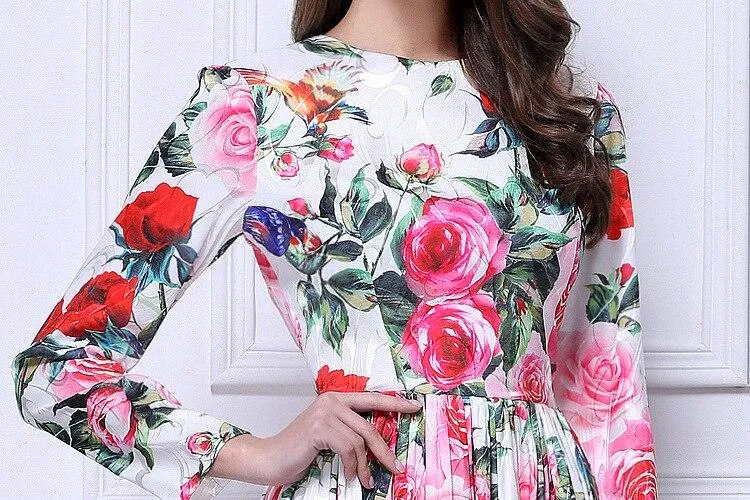FashionSierra - Roses Printed Ruched Waist Elegant Long Dresses