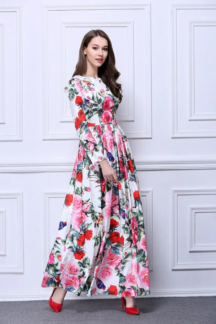FashionSierra - Roses Printed Ruched Waist Elegant Long Dresses